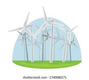 Wind-driven Generator as Natural Resource for Mechanical Energy Production Vector Illustration