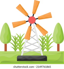 wind-energy facilities on grassland Concept, Wind Turbine with fan blade vector color icon design, Farming and Agriculture symbol, village life Sign, Rural and Livestock stock illustration