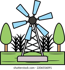 wind-energy facilities on grassland Concept, Wind Turbine with fan blade vector color icon design, Farm and Gardening symbol, villagers life Sign, countryside and Livestock stock illustration