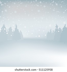 Winder snowy landscape with trees, vector illustration. Background.