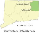 Windham County and city of Willimantic location on Connecticut state map