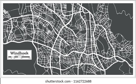 Windhoek Namibia City Map In Retro Style. Outline Map. Vector Illustration.