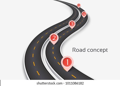 Winding 3D road concept on a white background. Timeline template. Vector illustration