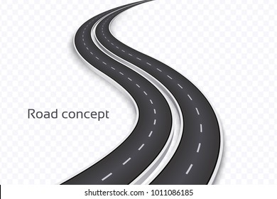 Winding 3D road concept on a transparent background. Timeline template. Vector illustration