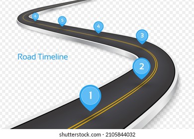 Winding 3D road concept on a transparent background. Timeline template. Vector illustration