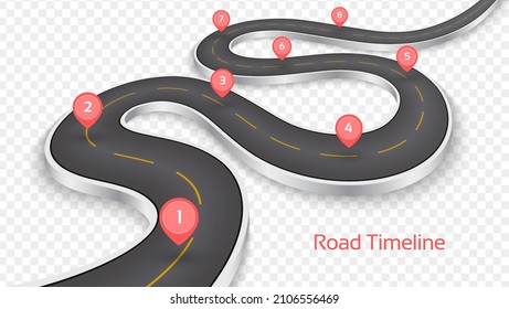 Winding 3D road concept on a transparent background. Timeline template. Vector illustration