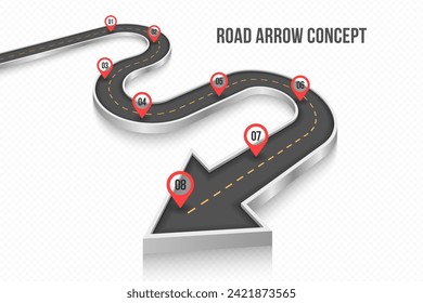 Winding 3d road infographic concept on a white background. Timeline template. Vector illustration