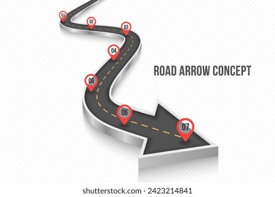 Winding 3d road infographic concept on a white background. Timeline template. Vector illustration