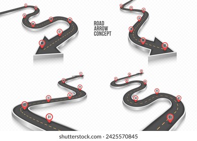 Winding 3d road infographic concept on a white background. Timeline template. Vector illustration