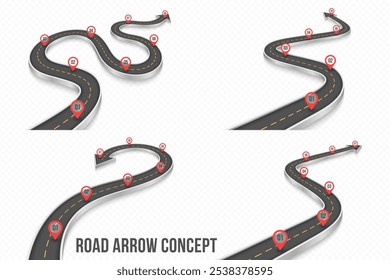 Concepto de infografía de carretera en 3D sobre un fondo blanco. Plantilla de línea de tiempo. Ilustración vectorial