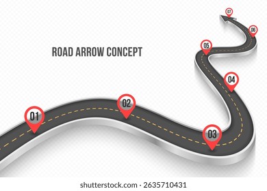 Conceito infográfico de estrada 3d sinuoso em um fundo branco. Modelo de linha do tempo. Ilustração vetorial