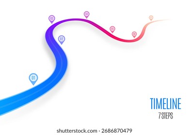Conceito infográfico de estrada 3d sinuoso em um fundo branco. Modelo de linha do tempo. Ilustração vetorial