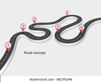 Winding 3d road infographic concept on a white background. Timeline template. Vector illustration