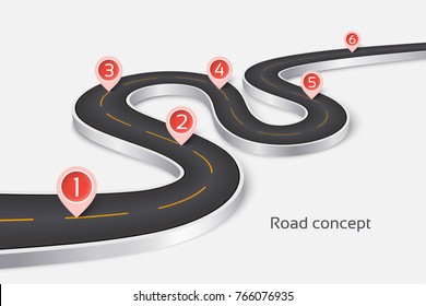 Winding 3d Road Infographic Concept On A White Background. Timeline Template. Vector Illustration