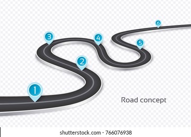 Winding 3D road infographic concept on a white background. Timeline template. Vector illustration