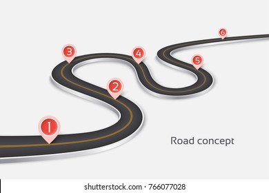 Winding 3d Road Infographic Concept On A White Background. Timeline Template. Vector Illustration