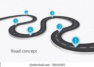 Winding 3d road infographic concept on a white background. Timeline template. Vector illustration