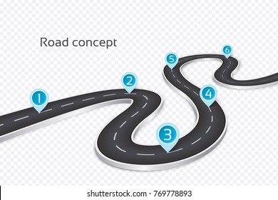 Winding 3d road infographic concept on a white background. Timeline template. Vector illustration