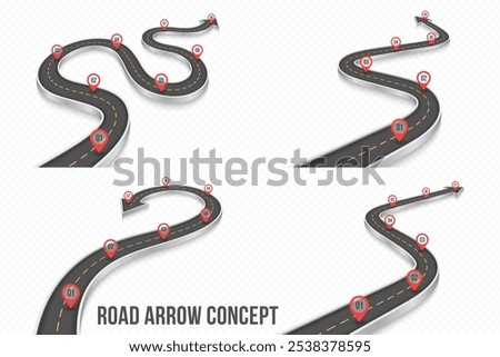 Winding 3d road infographic concept on a white background. Timeline template. Vector illustration