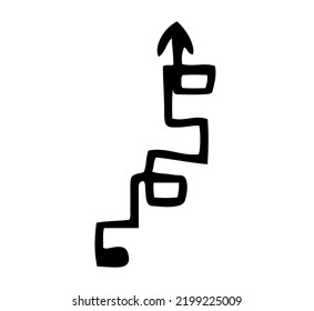 A winding arrow. Black and white sketch, logo, clipart, icon, icon, template. Isolated object on a white background. Vector image.
