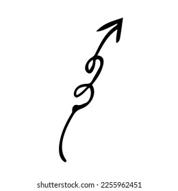 A winding arrow. Black and white sketch, logo, clipart, icon, icon, template. Isolated object on a white background. Vector image.