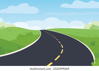 winding asphalt road to horizon; rural lanscape - vector illustration