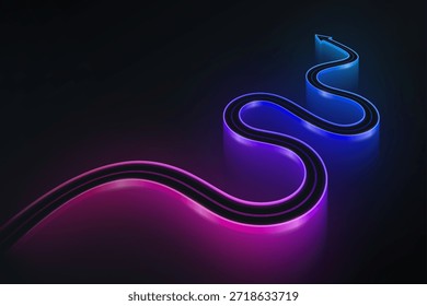 Concepto de camino de luz brillante sinuoso sobre un fondo negro. Concepto de flecha Abstractas. Ilustración vectorial