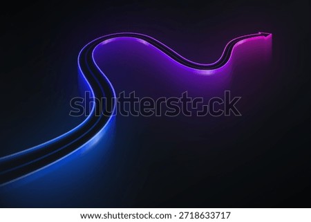 Winding bright light road concept on a black background. Abstract arrow concept. Vector illustration
