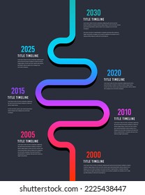 Infografía vertical de la carretera llena de color. Presentación de hitos de siete veces en la empresa.