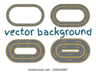 Winding curved road or highway with markings. Set curved routes.Direction, transportation set. Footpath, ring, infinity and turns.
