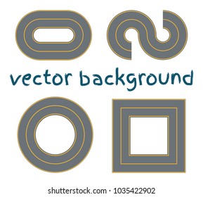 Winding curved road or highway with markings. Set curved routes.Direction, transportation set. Footpath, ring, infinity and turns.
