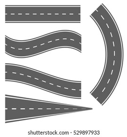 Winding curved road or highway with markings. . Vector illustration