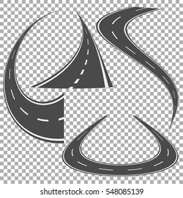 Winding curved road or highway with markings. Vector illustration