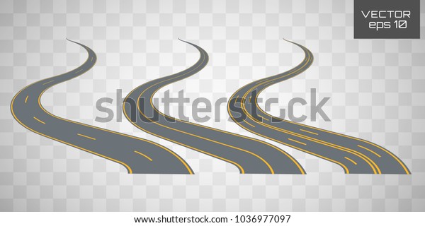 Winding curved road or highway with markings. Set\
curved routes.Direction, transportation set. Footpath, ring,\
infinity and turns.