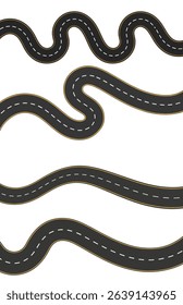 Winding Curved Road Top View Vector – Isolated Aerial Road Illustration. Set of 4 Winding Curved Roads Top View Vector