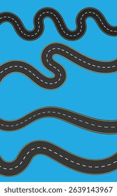 Winding Curved Road Top View Vector – Isolated Aerial Road Illustration. Set of 4 Winding Curved Roads Top View Vector