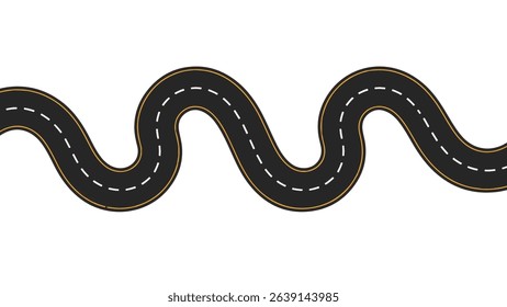 Winding Curved Road Top View Vector – Isolated Aerial Road Illustration