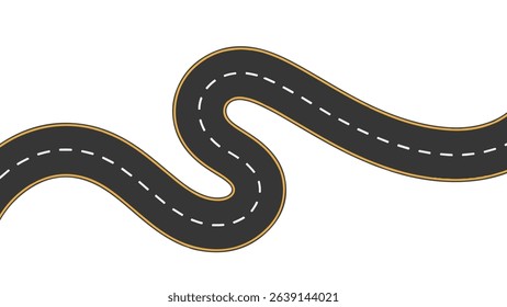 Winding Curved Road Top View Vector – Isolated Aerial Road Illustration