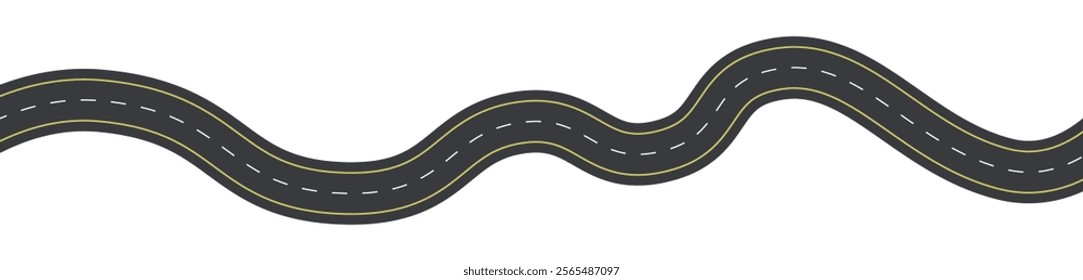 Winding curves road from top view isolated on white background illustration