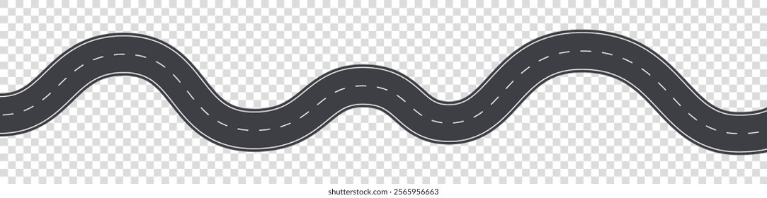 Winding curves road from top view isolated on transparent background illustration.