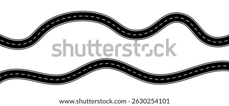 Winding curves road, winding road from top view.  wavy road with winding curves and horizontal path. vector illustration.