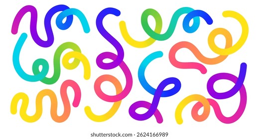 Winding curvy vivid swirls - looping sinuous rainbow lines, undulating shapes gradient abstract decorative pattern. Flowing twisting organic snake like forms colorful wavy liquid texture.