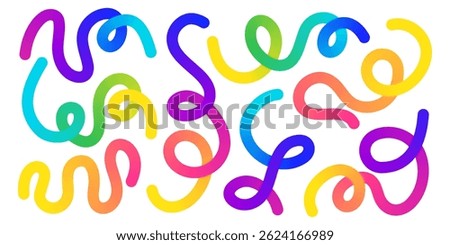 Winding curvy vivid swirls - looping sinuous rainbow lines, undulating shapes gradient abstract decorative pattern. Flowing twisting organic snake like forms colorful wavy liquid texture.