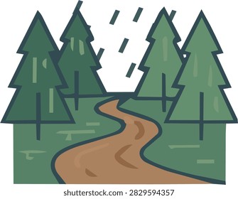 Winding Dirt Path Trail Forest Rain Trees Vector Icon