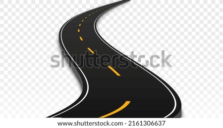 Winding and fork highway. Long curved piece of asphalt path and way. City and intercity travel. Constructor element for creating terrain maps and navigation. Realistic isometric vector illustration