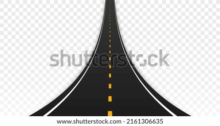 Winding and fork highway. Long descending asphalt road. Hills and mountains, travel between cities. Traffic and navigation, special place or area on map. Realistic isometric vector illustration