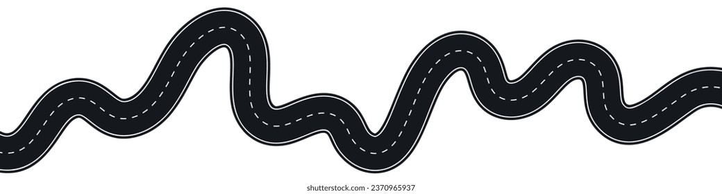 Winding highway road from top view. Flat vector illustration isolated on white background.