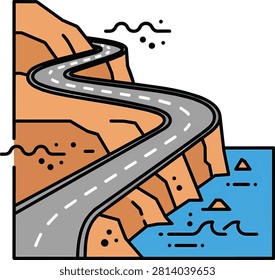Winding Mountain Coastal Road Vector Illustration