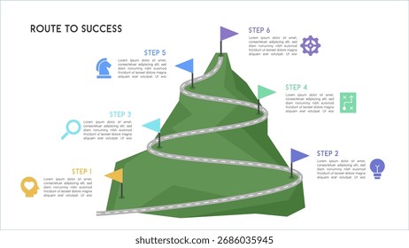 Winding Mountain Road Six Steps to Success Infographic Vector Illustration