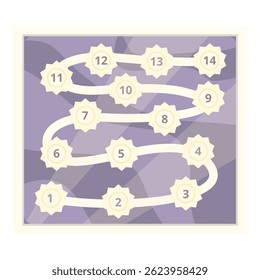 Winding path board game template with numbers leading to a final destination